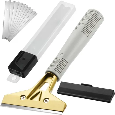 Imagen del producto de Removedor de papel tapiz de 4 pulgadas, con 10 cuchillas de repuesto, pala de aluminio flexible, mango de goma, ideal para pintura de paredes y