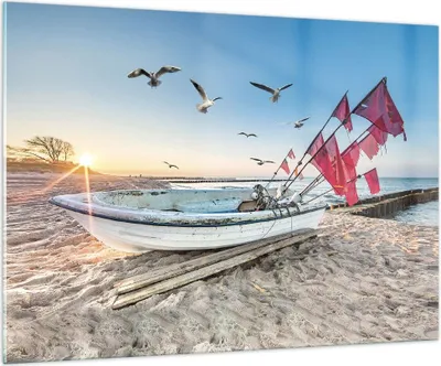 Produktbild von Bilder auf glas - Einteilig - £ódŸ Küste Möwen - 100x70cm - Glasbilder - Wandbilder - Bilder - zum Aufhängen bereit - Wanddekoration aus Glas - Glas Bilder - Wandbild auf Glas - GAA100x70-4779