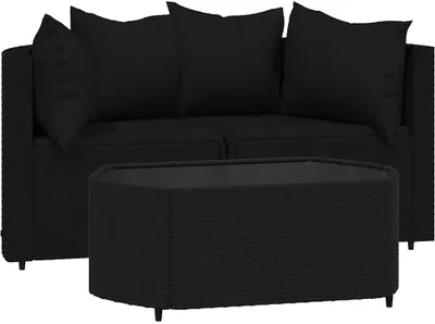 Obrázok produktu pre vidaXL 3-dielna záhradná súprava s vankúšmi Black Poly Rattan