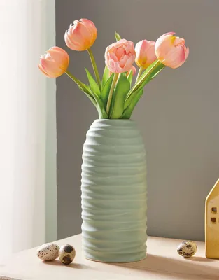 Image de Vase décoratif "Vert sauge" en porcelaine en vert, hauteur 21 cm, vase de fleurs moderne, vase tulipe, vase décoratif