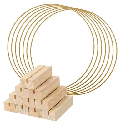 Produktbild von 10 Metallringe mit Holzsockel für Dekoration und Bastelarbeiten