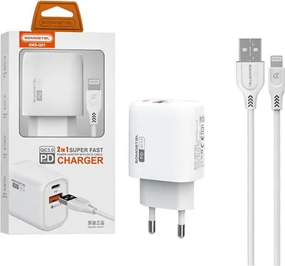 Zdjęcie produktu dla Ładowarka Sieciowa 3A 18W + Kabel Iphone Biała Somostel Power Delivery Qc3.0 Sms-Q01 Pd+Usb