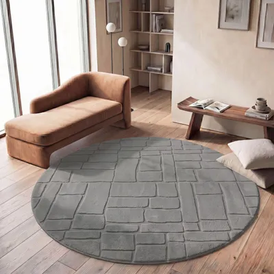 Produktbild von TT Home Wohnzimmer Teppich Schlafzimmer Hochflor Waschbar Skandinavisches Design Geometrisch Abstrakt Boho Stil Einfarbig 3D Größe 160 cm Rund