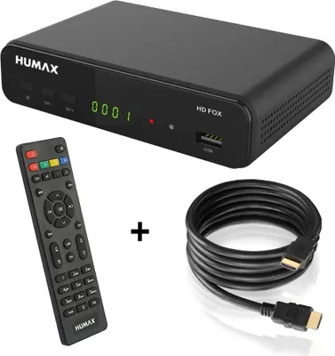 Produktbild von Humax HD Fox Digitaler HD Satellitenreceiver 1080P Digital HDTV Sat-Receiver mit 12V Netzteil Camping - Astra vorinstalliert - HDMI, SCART, DVB-S/S2 PVR Ready+ HDMI Kabel