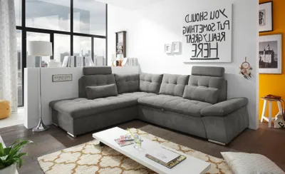Produktbild von Ecksofa Nalo Couch Schlafcouch Bettsofa Schlafsofa Sofabett Funktionssofa ausziehbar braun-schwarz Ottomane links L-Form