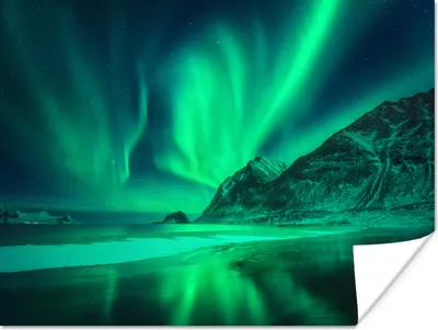 Produktbild von MuchoWow® Poster Nordlichter - Wasser - Winter - Norwegen 160x120 cm - Foto Plakat