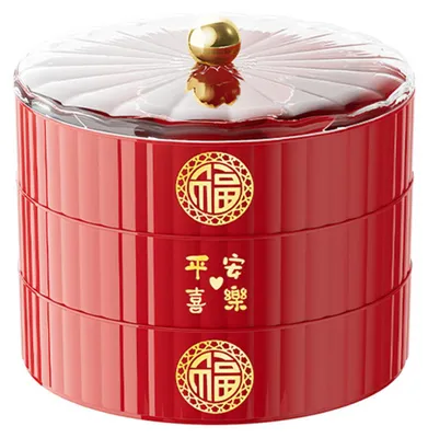 Produktbild von Servierplatte mit Deckel, unterteilt, ein-/zwei-/dreistöckig, für chinesisches Neujahr, dekorative Dessertschale, Snackplatte für Frühlingsfest-Partys
