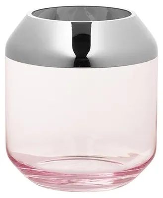 Produktbild von Fink SMILLA, Teelichthalter, Vase, Glas, Silberfolie, glatt, silberfarben, hellrose, L. 9 cm, B. 9 cm, H. 9 cm, D. 9 cm 116116