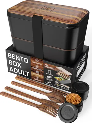 Produktbild von Umami Bento-Lunchbox, Besteck und 2 Saucentöpfe im Lieferumfang enthalten, Bento-Box, mikrowellengeeignete Lunchbox, integrierte Lunchbox für Erwachsene, Essensbox mit 4 Fächern, Bento-Box, Essensbox