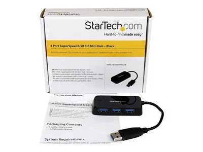 Zdjęcie produktu dla StarTech.com ST4300MINU3B, USB 3.2 Gen 1 (3.1 Gen 1) Type-A, USB 3.2 Gen 1 (3.1 Gen 1) Type-A, 5000 Mbit/s, Czarny, Plastik, Zasilanie