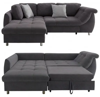 Produktbild von Ecksofa Schlafcouch L-Garnitur Bettkasten Ottomane links Mikrofaser Anthrazit / 17006