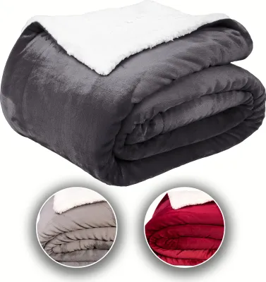 Produktbild von Komfortec Kuscheldecke 220x240 cm, e Flauschig Fleecedecke, warm Sherpa Sofaüberwurf, Dick Sofadecke, Anthrazit