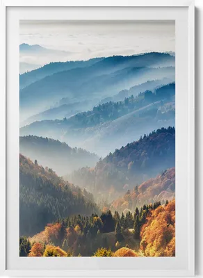 Produktbild von Berglandschaft– Wandbild mit Rahmen – Gerahmtes Bild  – Wanddekoration – 70x100 cm –  Weiß Rahmen