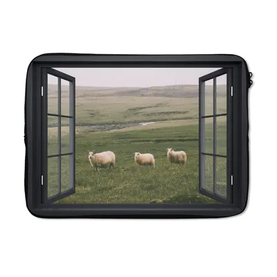 Produktbild von MuchoWow® Laptop Hülle 14 ZollDurchblick - Gras - Schafe Laptoptasche - Laptoptasche - Stoßsicher - Schutzhaube
