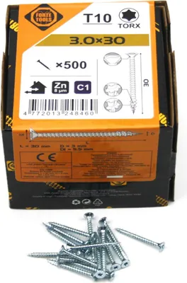 Produktbild von 500x Universal Holzschrauben 3,0x30mm T10 Torx Spanplattenschrauben verzink