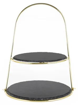 Produktbild von Echtwerk Schiefer Etagere (Bügel) 2‐Stöckig, Farbe:Gold-Schwarz