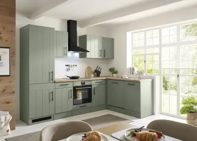 Produktbild von L Küche Einbauküche Winkelküche Landhaus Grün Anton 280 cm großer Kühlschrank Respekta