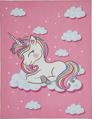 Produktbild von Kinderteppich - 80 x 150 cm - Pink - Weiß - Polyester - Einhorn-Motiv