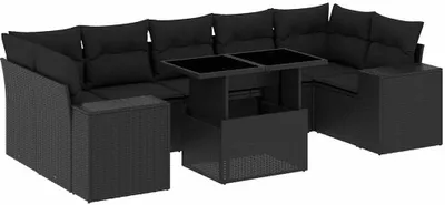 Produktbild von vidaXL 8-tlg. Garten-Sofagarnitur mit Kissen Schwarz Poly Rattan