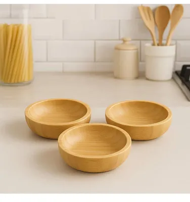 Image de Ensemble de 3 coupelles à dips - 120 ml - Verre ou bambou - Bol à sauce, snack et dessert