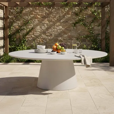 Immagine prodotto di Tavolo da giardino ovale cemento per 8 posti 200 x 110 cm bianco - Oviala Rhodes