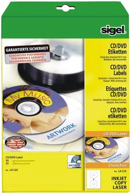 Produktbild von CD-/DVD-Etiketten Inkjet/Laser Kopier 117mm VE=10x50 Stück (25 Blatt) weiß