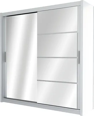 Produktbild von BETTSO Kleiderschrank Schwebetürenschrank mit Spiegel Schrank und Kleiderstange Gaderobe Schiebtüren 203 x 216 x 61 cm DONA 203 (Weiß + Weiß  Glas)