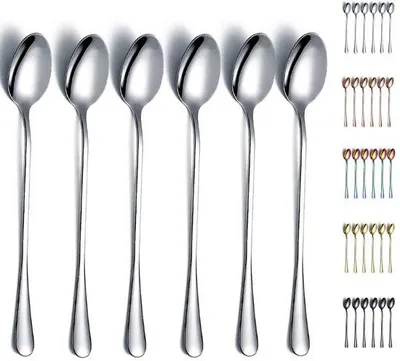 Produktbild von Ibenzoa® 6er-Set Rührlöffel aus Edelstahl 18/8 mit langem Stiel – rostfrei & BPA‑frei, ideal für Cocktails, Latte, Bar- und Küchenalltag
