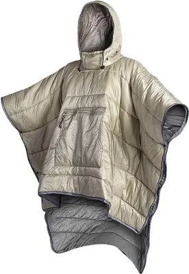 Image de manteau poncho d'hiver 2 en 1 avec grande poche frontale et bonnet coupe-vent, sac de couchage 200cm pour le camping en plein air, couverture à capuche portable(Kaki)