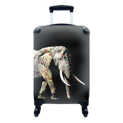 Produktbild von MuchoWow® Koffer Handgepäck Trolley Rollkoffer Kleine Reisekoffer mit 4 Rollen - Elefant - Schwarz - Farben - Cabin Size < 55x40x23 cm & 55x40x20 cm - Fotokoffer - Kabinenkoffer - Boardgepäck - Reise-Box - Reisekoffer - Reisegepäck - Koffer mit Bild - Trolley für Kinder