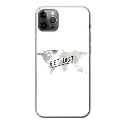 Produktbild von MuchoWow® Handyhülle Schutzhülle Hülle für iPhone 12 Pro Max Weltkarte - Grau - Zitat Silikon Softcase Handy Hülle - Hartschale