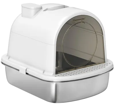 Produktbild von Katzentoilette aus Edelstahl mit Deckel, Geruchsbeutel, Schaufel, leicht zu reinigen, 52,4 x 41,3 x 39,9 cm, wei?