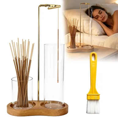 Wierookhouder 3-in-1 Set mit Glasaschenfänger, Bürste & 25 Jasminstäbchen