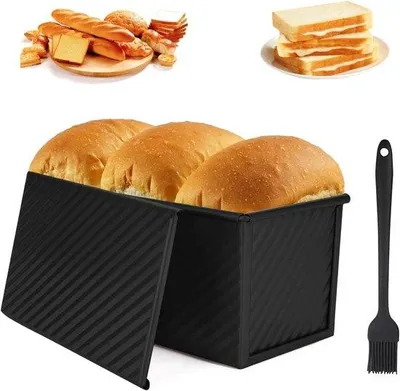 Image de Pot à pain avec couvercle - 450 g, revêtement antiadhésif, pour la cuisson de pain de mie, de sandwiches et de gâteaux avec pinceau à huile