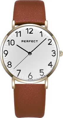 Produktbild von Damen Armbanduhr Perfect E342-08 mit Lederarmband – elegante Quarzuhr mit Edelstahlgehäuse, kratzfestem Mineralglas & Miyota Uhrwerk