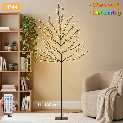Produktbild von LED Kirschblütenbaum 180 cm mit 200 LEDs & Fernbedienung – Künstlicher Lichterbaum mit 11 Modi, Timer & Biegsamen Zweigen | Beleuchtete Weihnachtsdeko