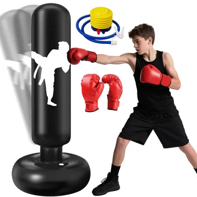Obrázok produktu pre Omgoods – 160 cm, boxerský vak pre deti – ideálny na kickbox a karate – čierna farba