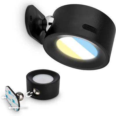 Image de BRILONER Sticklights - Lampe murale sans électricité ni perçage avec batterie, tactile, dimmable, CCT, fixation magnétique amovible, applique murale sans fil, 9x7,5x4 cm, noir