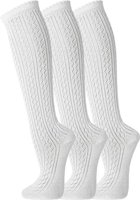 Produktbild von FussFreunde 3 Paar Damen Trachtenstrümpfe, Häkellook Kniestrümpfe, Weiß, Größe 39-42