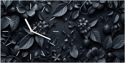 Produktbild von Wanduhr aus Glas mit Motiv Blumenmuster Dunkel- 60 x 30 cm - inkl. Aufhängesystem