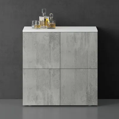 Produktbild von doporro Sideboard Kommode 76 cm in Matt Weiß und Beton Aufbewahrungsschrank Bodenstehend für Ihren Wohnbereich Viel Stauraum Schrank 04