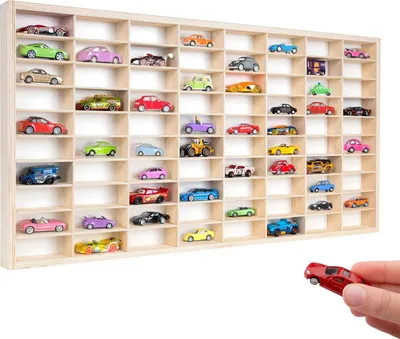 Zdjęcie produktu dla Creative Deco Drewniany Organizer Półka Kolekcjonerska na Samochodziki Miniatury | 80 Regulowanych Przegródek | 78,5 x 40 x 4,5 cm (+/-1cm)