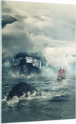 Produktbild von Bilder auf glas - Einteilig - Sturm Berge Segelschiff - 70x100cm - Glasbilder - Wandbilder - Bilder - zum Aufhängen bereit - Wanddekoration aus Glas - Glas Bilder - Wandbild auf Glas - GPA70x100-4208
