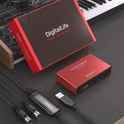 Produktbild von MIDI Interface 5-PIN DIN - MIDI Thru Box und MIDI Merge Box mit 8 LED-Anzeigen