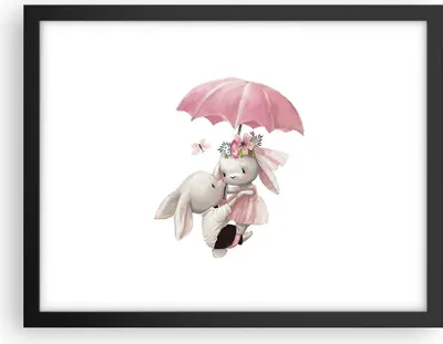 Produktbild von Gerahmtes Poster - Schwarzer Rahmen - Hasen Regenschirm Kinder - 40x30 cm - Wand Bild - Wanddeko - Wandbilder - Kunstposter - Wandposter - Bilderrahmen - Bilder - Kunstdruck - P2BAA40x30-4777