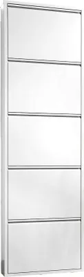 Produktbild von Schuhschrank aus Metall mit fünf Türen mit Klappe, Farbe weiß, Maße 50 x 169 x 15 cm