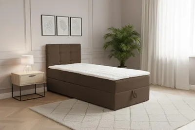 Produktbild von VENASI JESSA MINI Boxspringbett 80x200 Einzelbett mit Bettkasten H2/H3 Matratze BRAUN