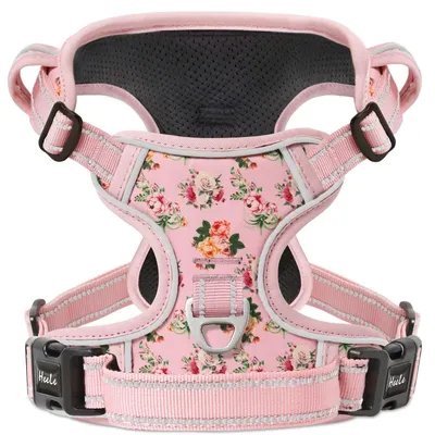 Produktbild von Hundegeschirr Brustgeschirr Zuggeschirr - Größe S - Rosa mit Blumenmuster - Reflektierend