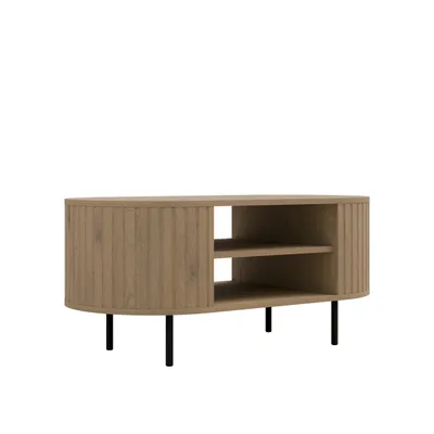 Zdjęcie produktu dla Stolik kawowy OWAL, dąb Cremona, 100 × 52 × 45 cm – Nowoczesny stolik do salonu z otwartymi półkami