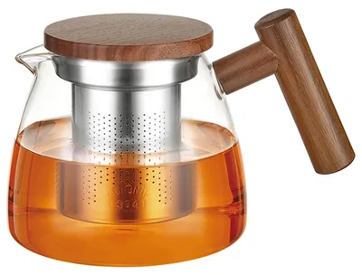Gläserne Teekanne 730 ml mit Holzdeckel und Edelstahlsieb